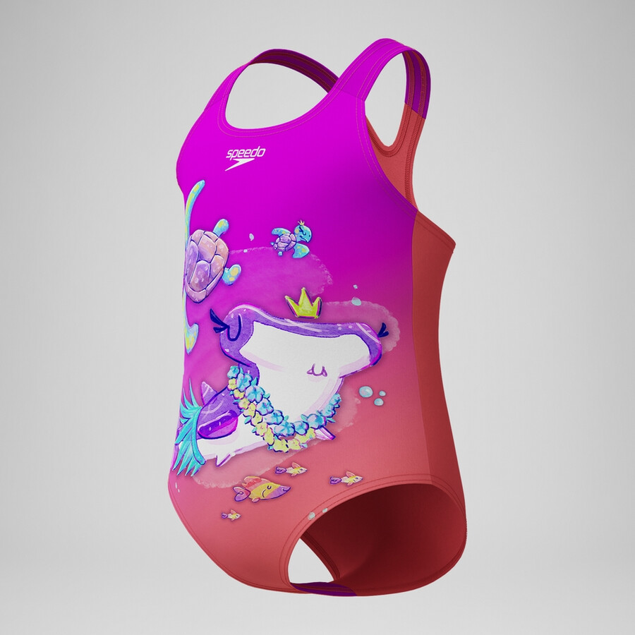 女の子用デジタルプリント水着 ピンクコーラル